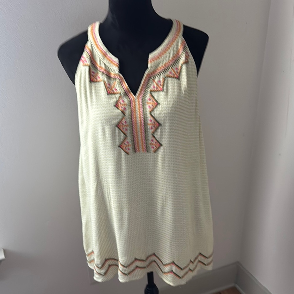 Heyson embroidered boho sleeveless blouse tunic V neck Sz‎ L